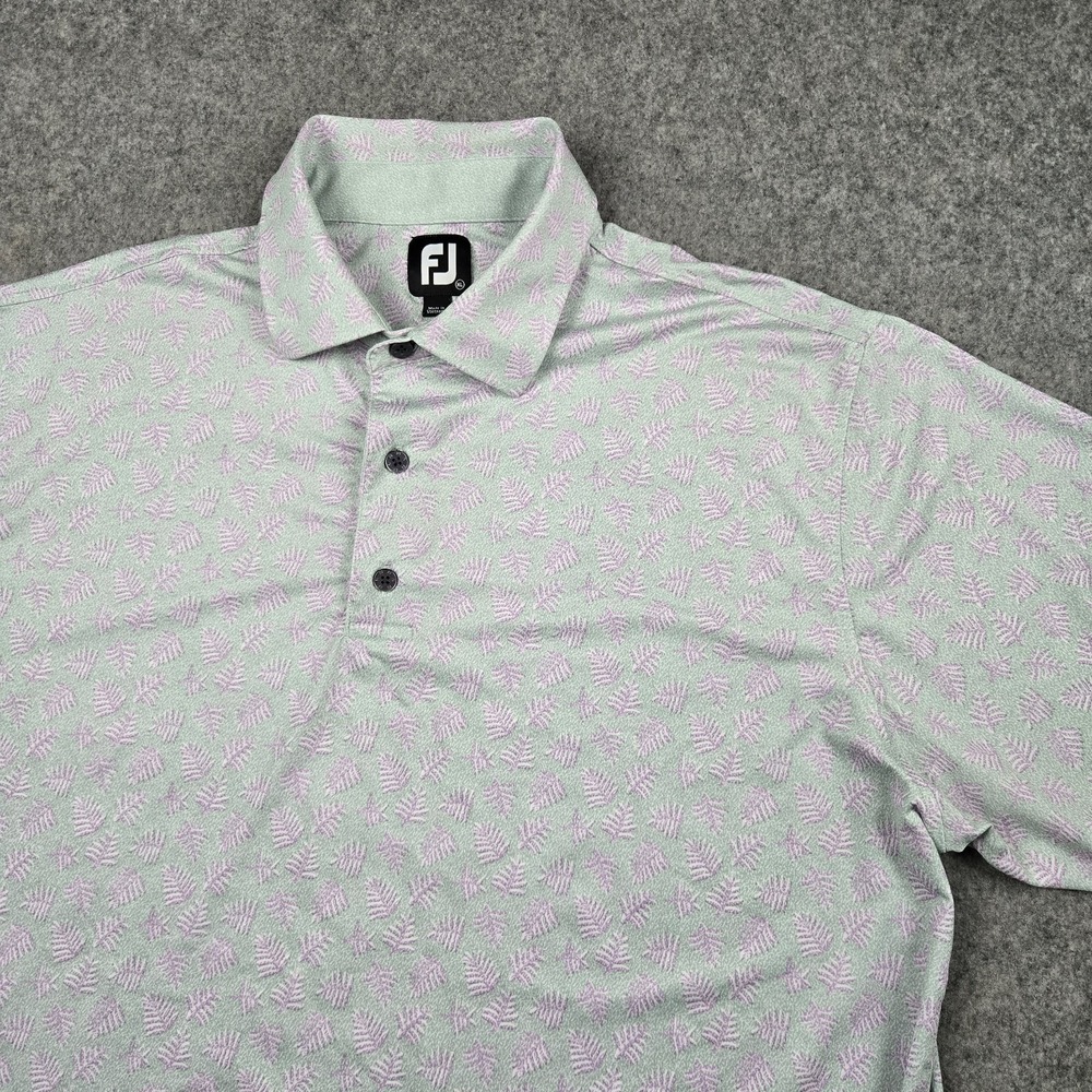 Footjoy Polo Shirt Mens XL Green Shadow Palm Print Golf Performance Preppy